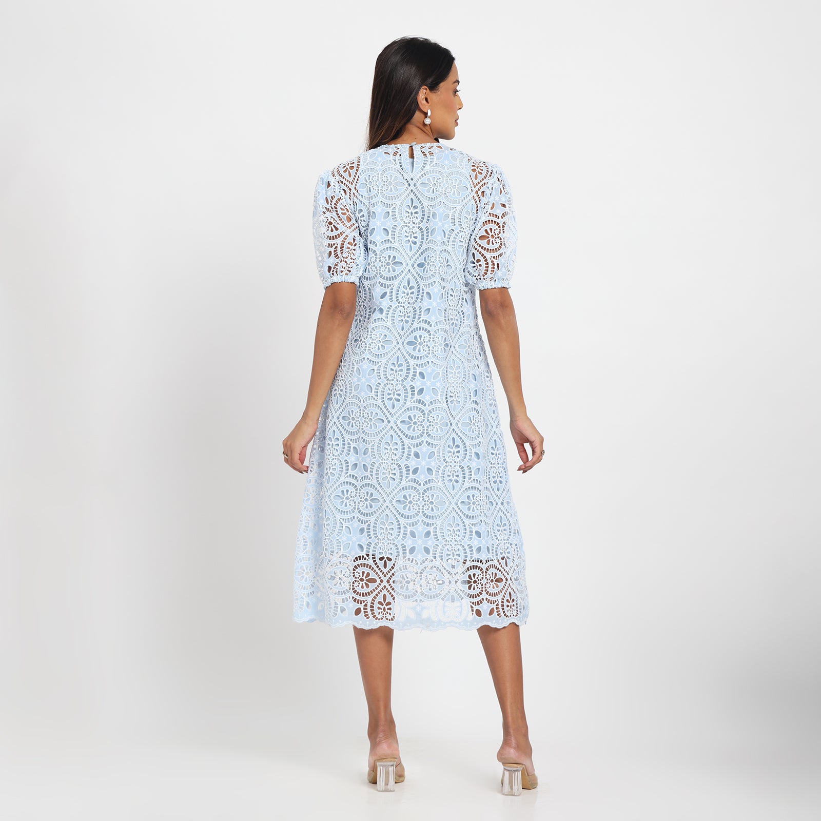 Blue cutwork dress