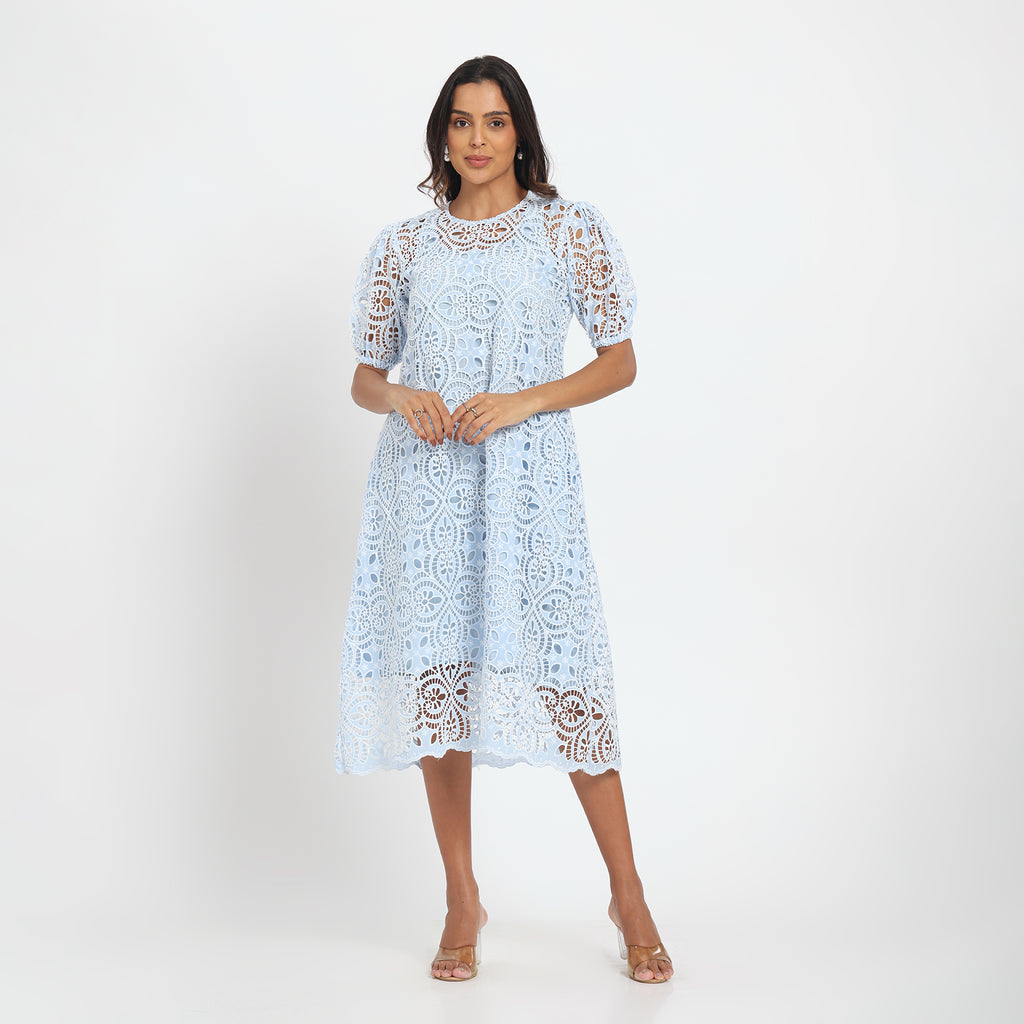 Blue cutwork dress