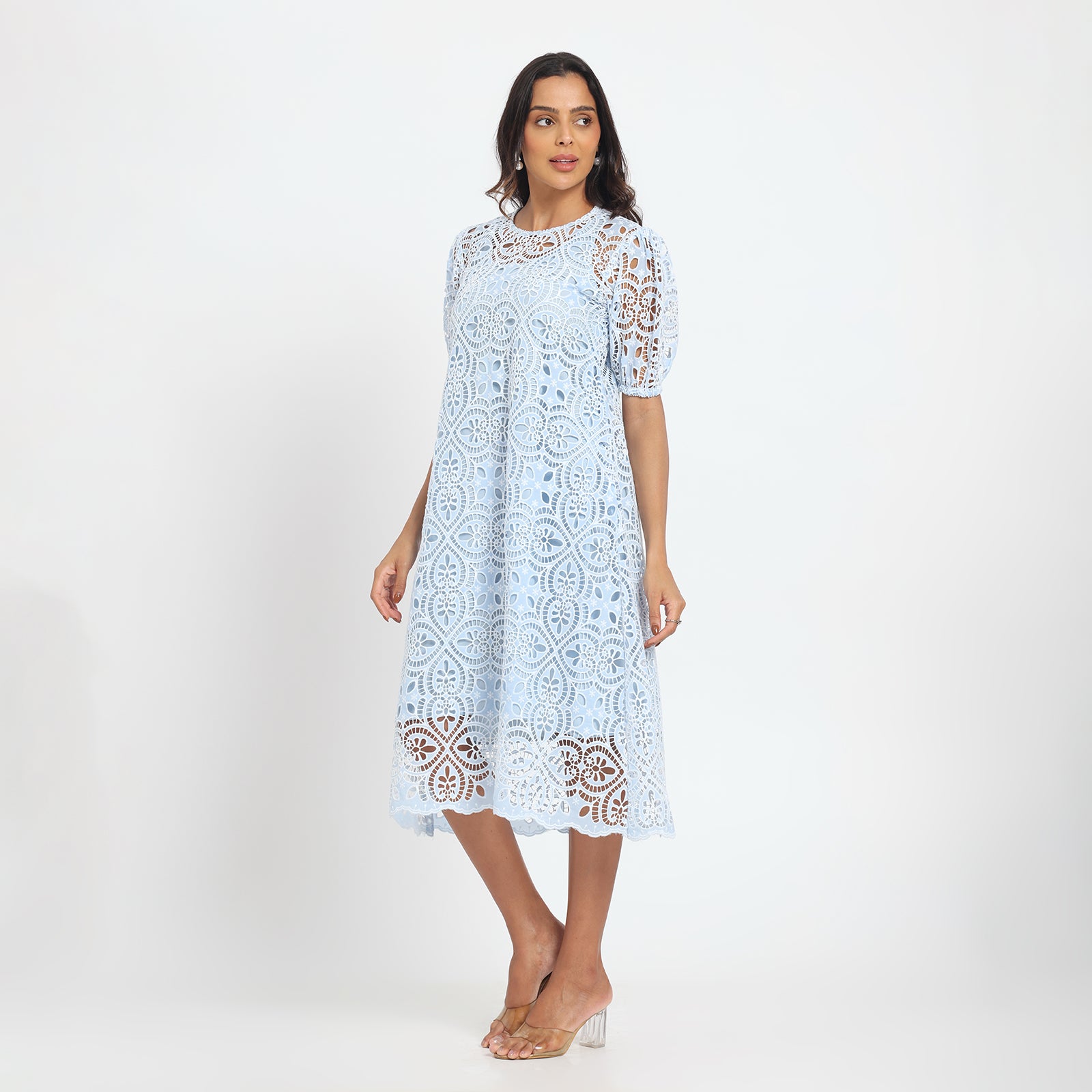 Blue cutwork dress