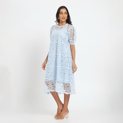 Blue cutwork dress