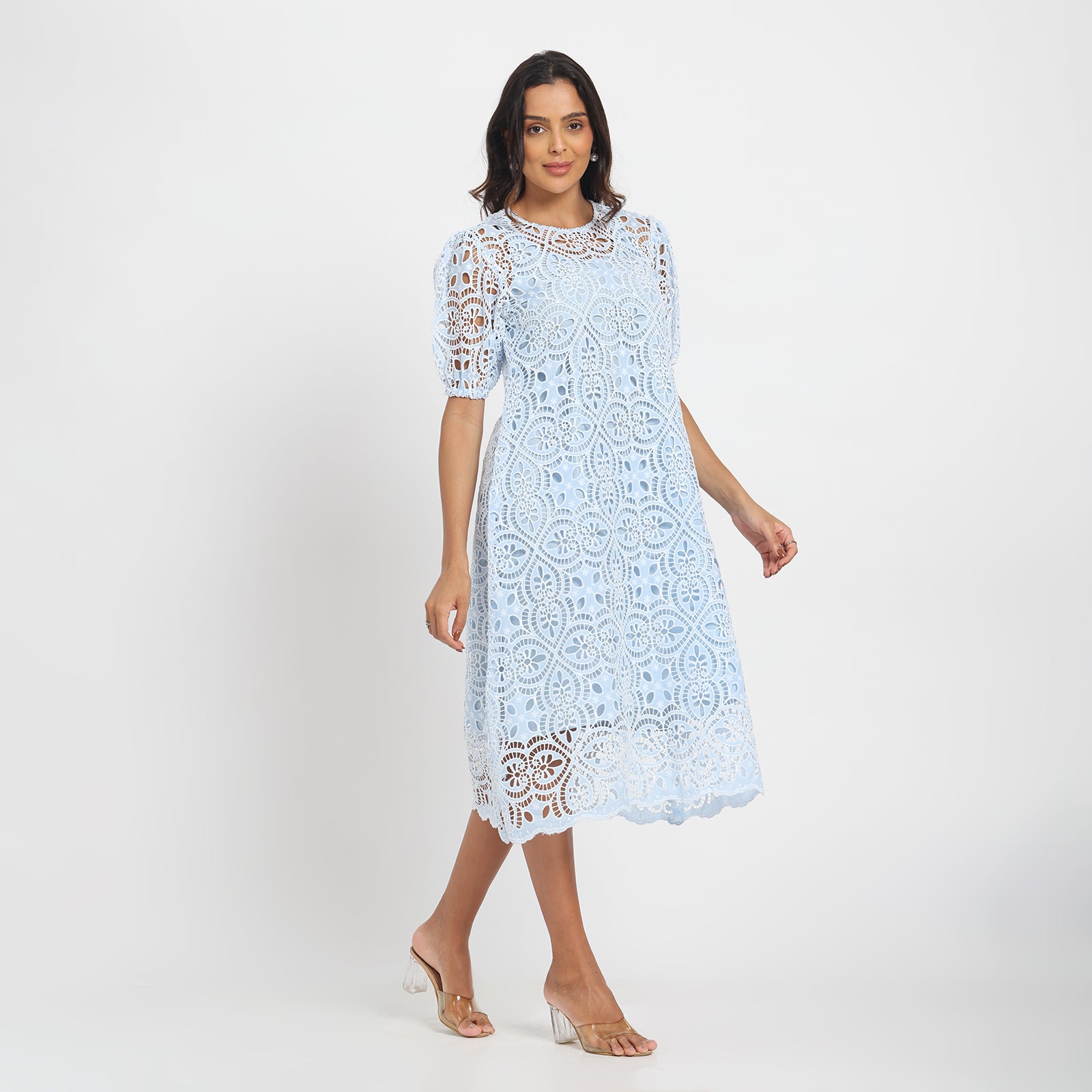 Blue cutwork dress