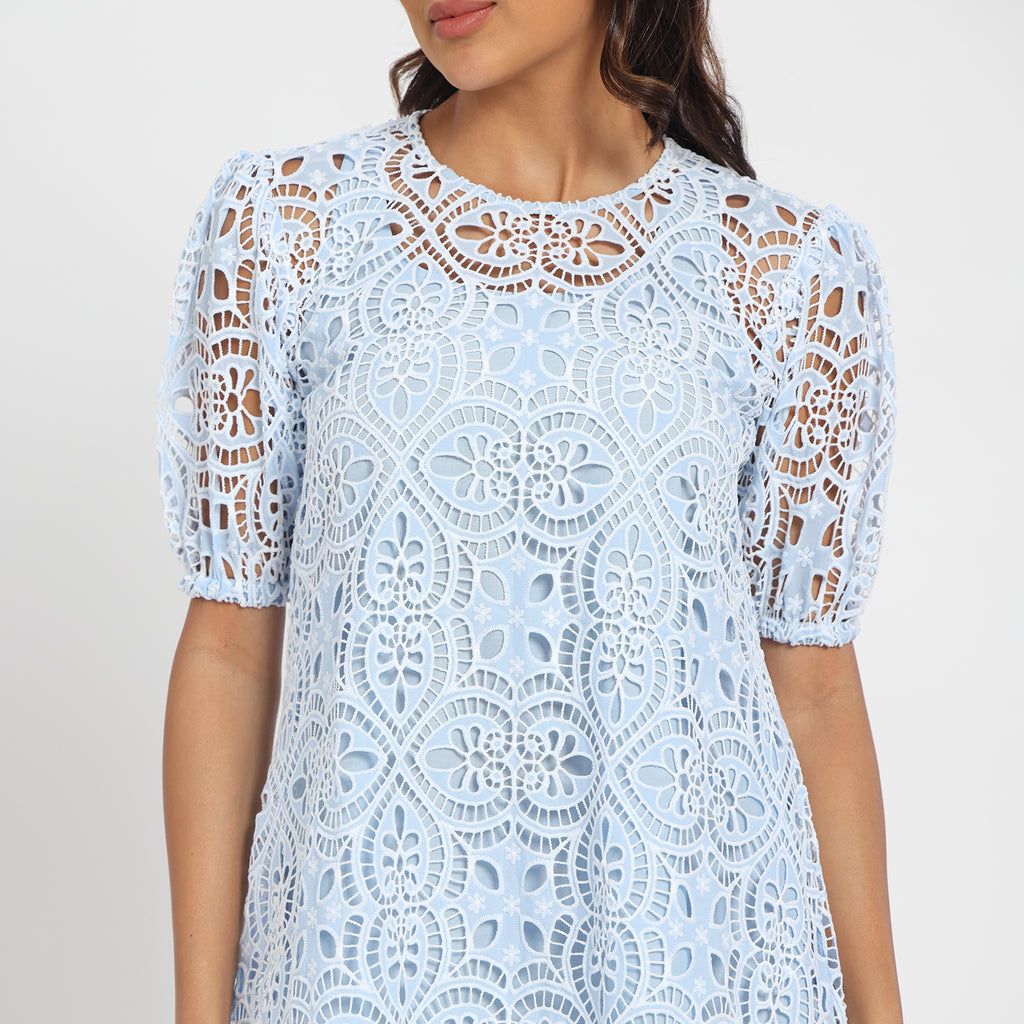 Blue cutwork dress