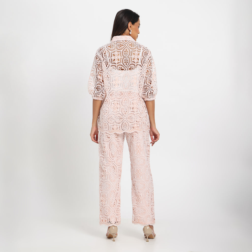 Pink lace cutwork coord set