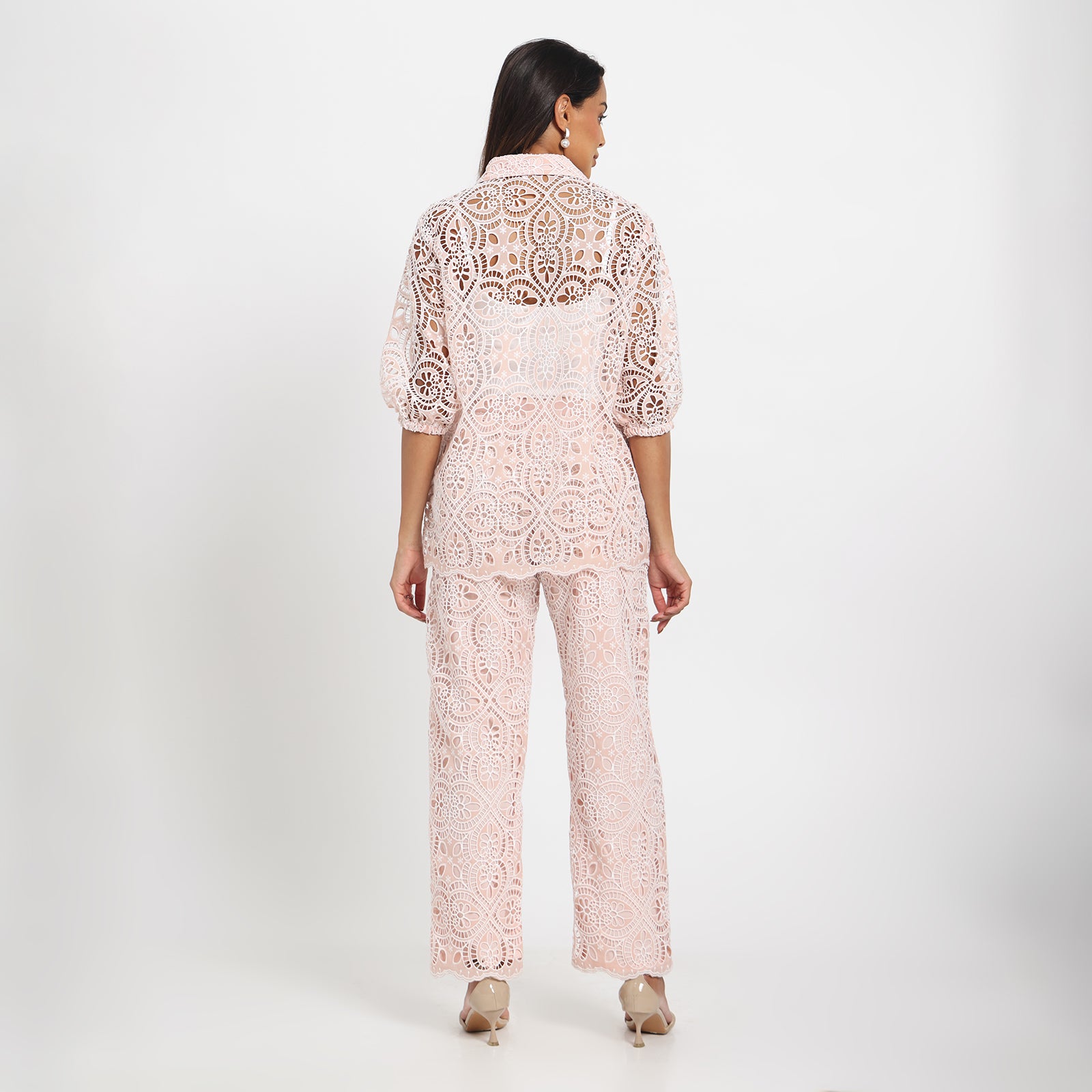 Pink lace cutwork coord set