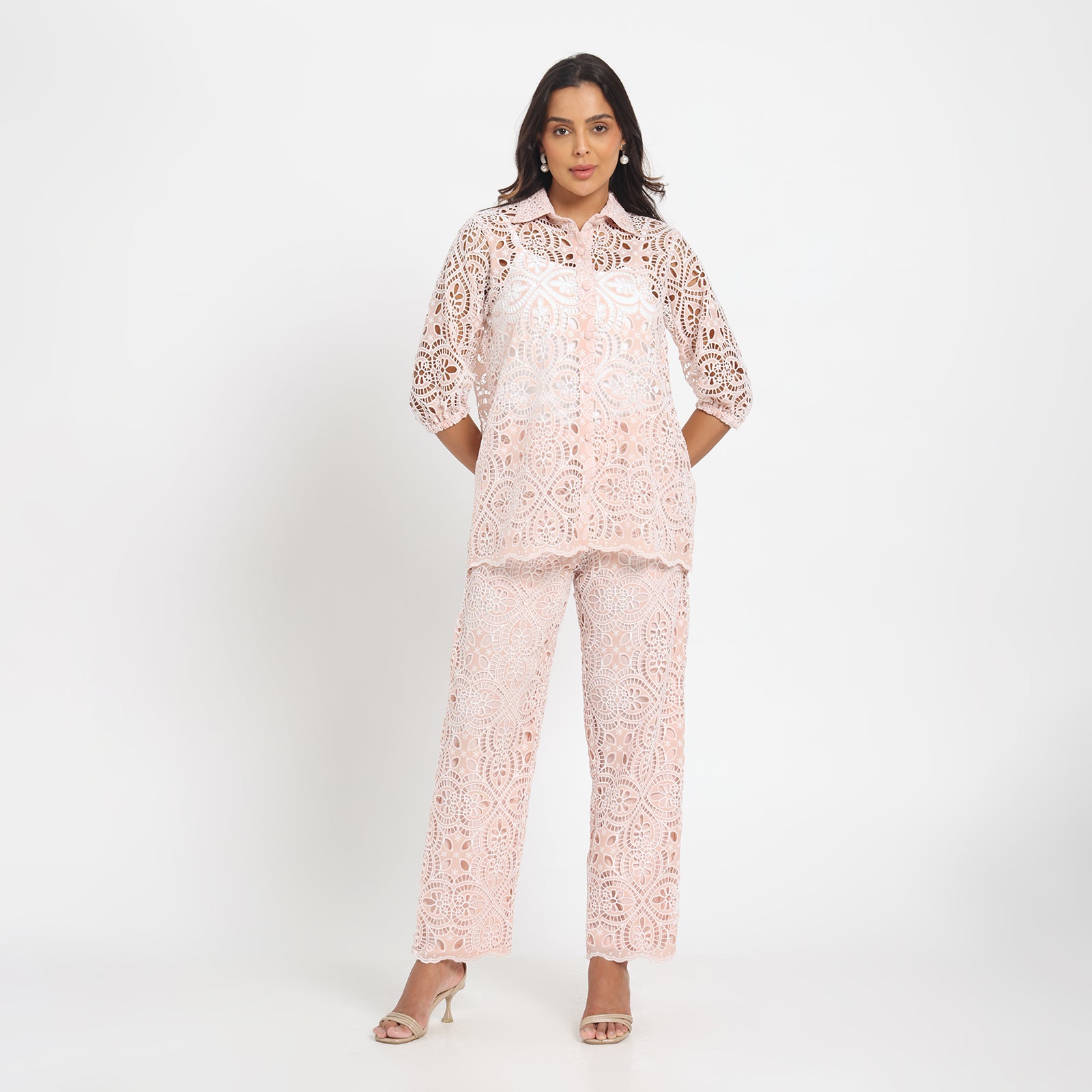 Pink lace cutwork coord set