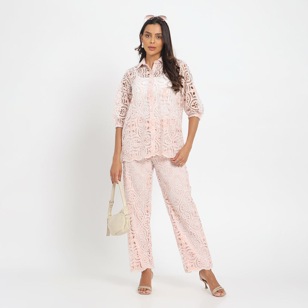Pink lace cutwork coord set