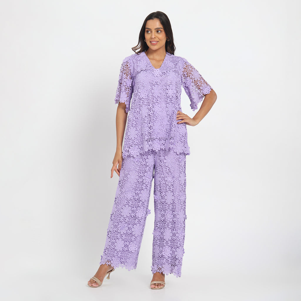 Lilac 3D schiffli coord set