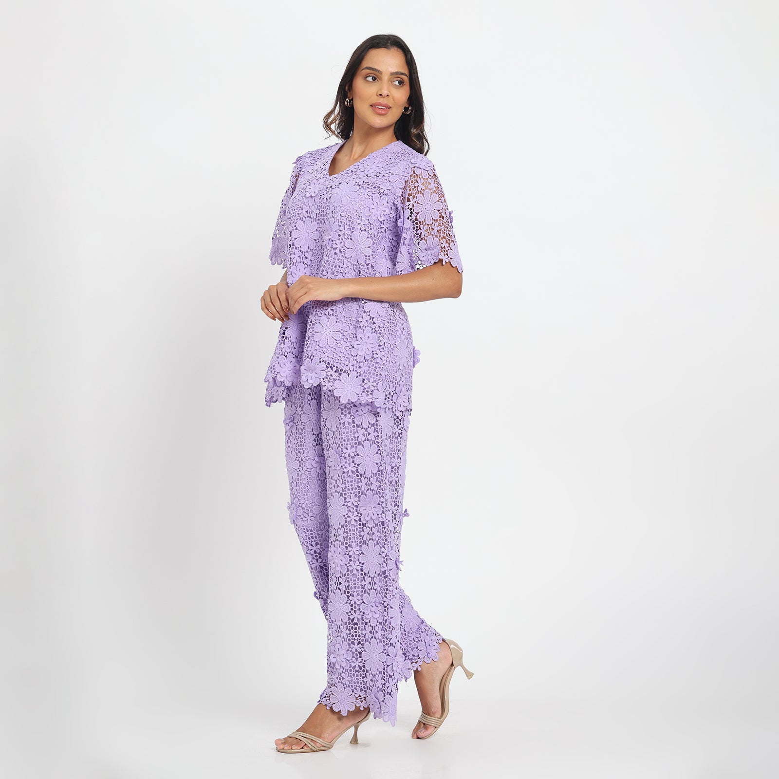 Lilac 3D schiffli coord set