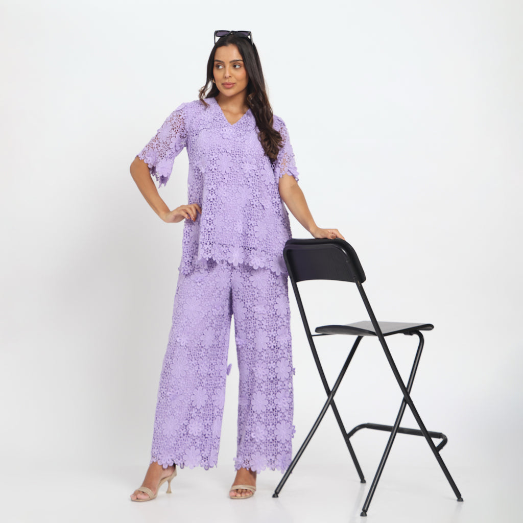 Lilac 3D schiffli coord set