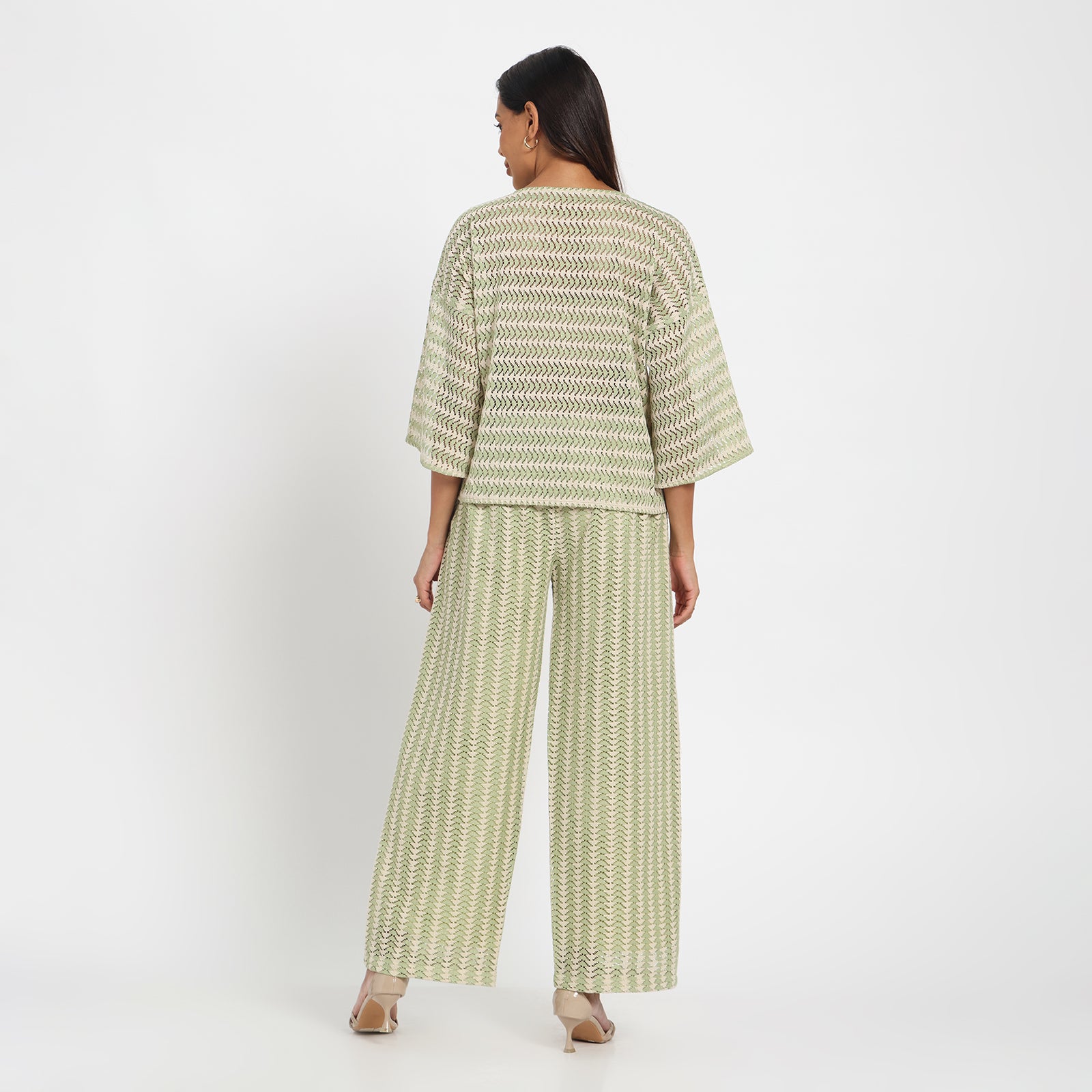 Green and White chevron patterned coord set
