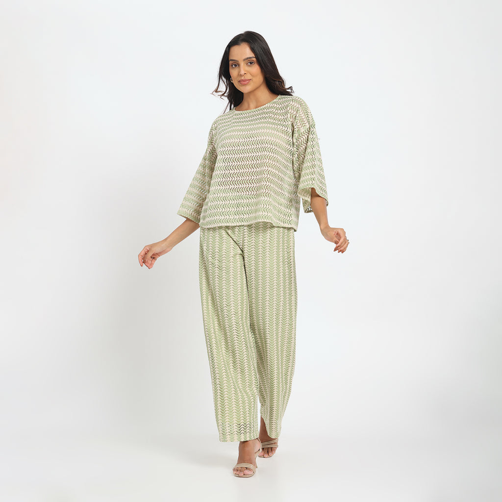 Green and White chevron patterned coord set