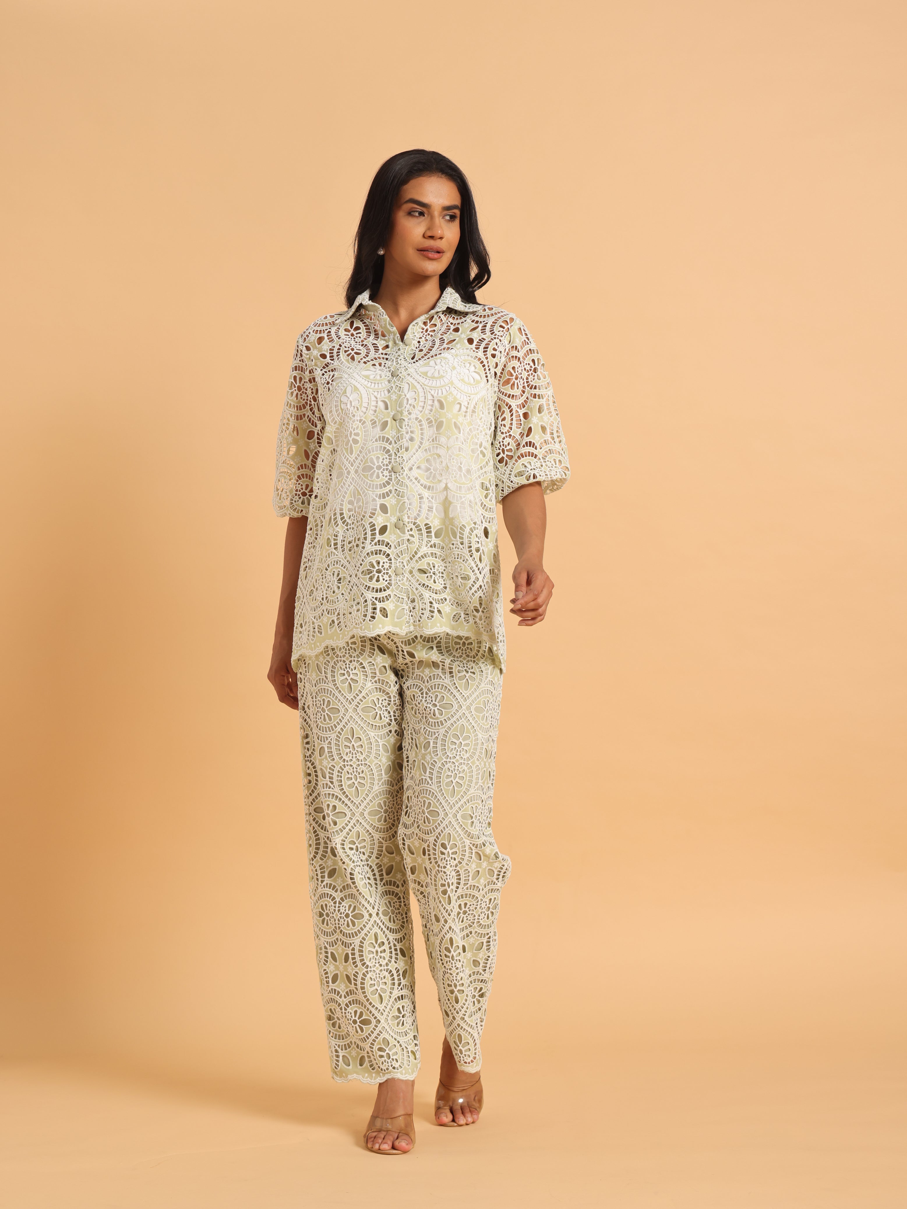 Sage green cutwork coord set