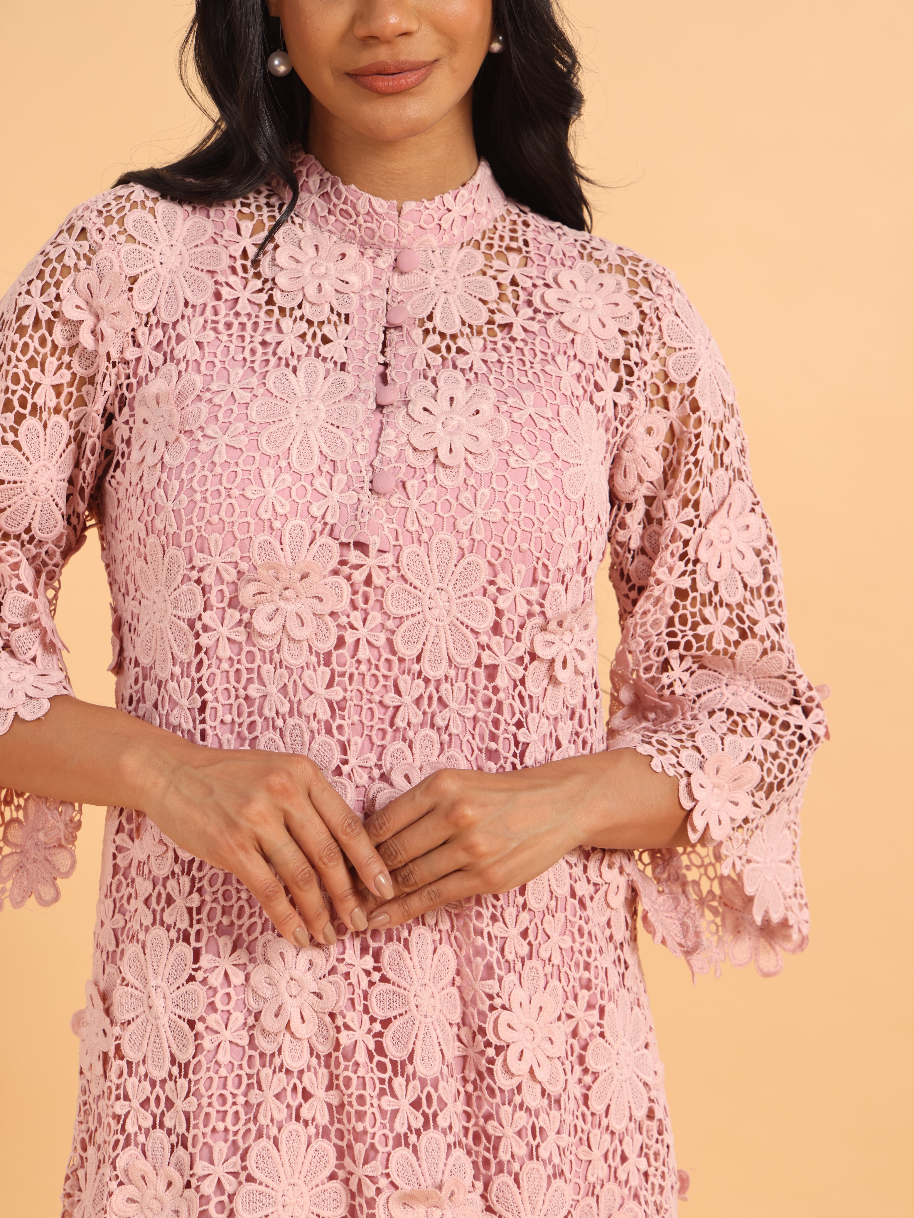 Pink 3D schiffli dress