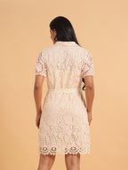 Pink floral lace shirt dress