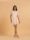 Pink floral lace shirt dress