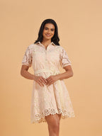Pink floral lace shirt dress