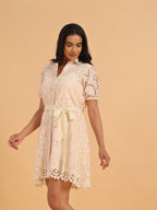 Pink floral lace shirt dress