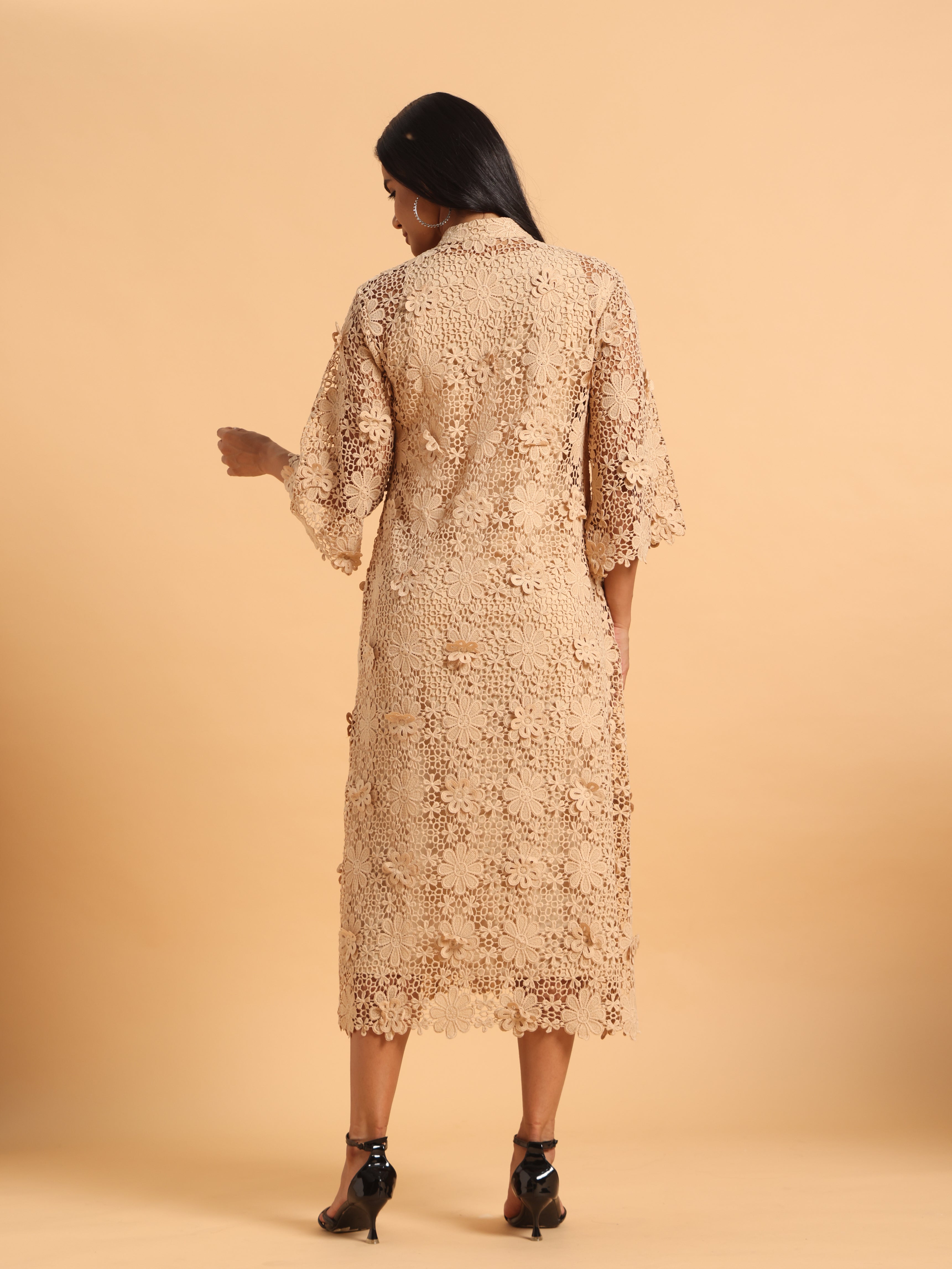 Beige 3D schiffli dress