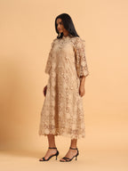 Beige 3D schiffli dress
