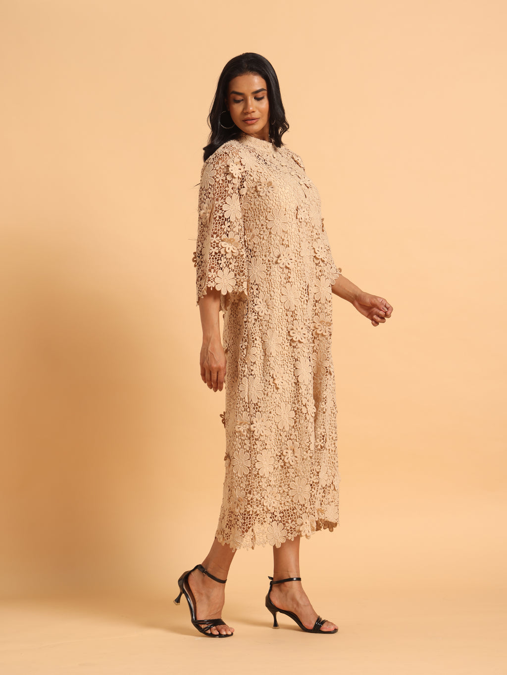 Beige 3D schiffli dress