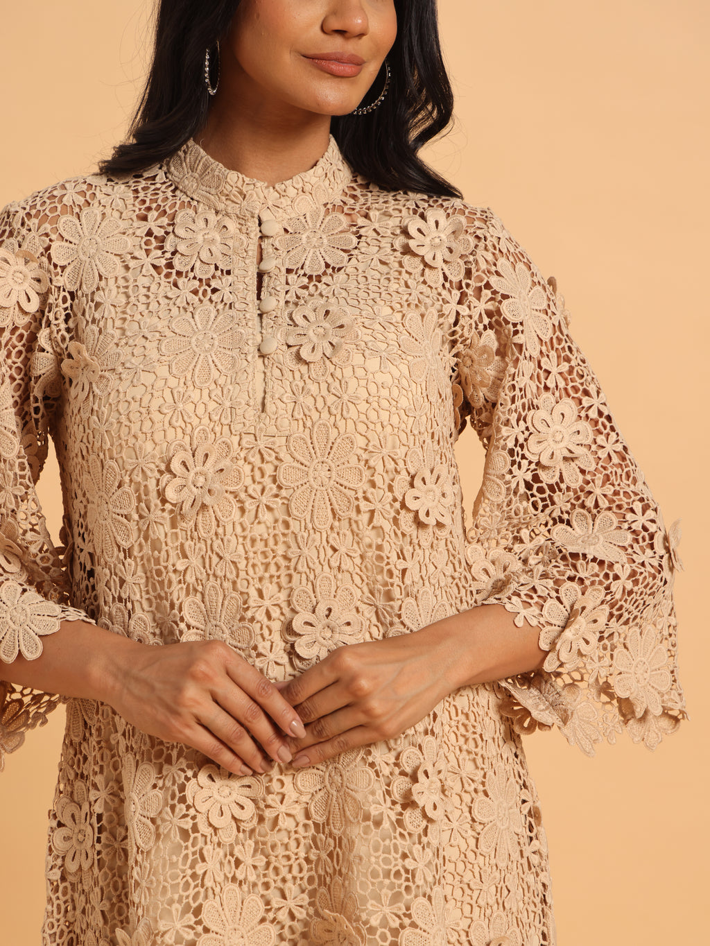 Beige 3D schiffli dress