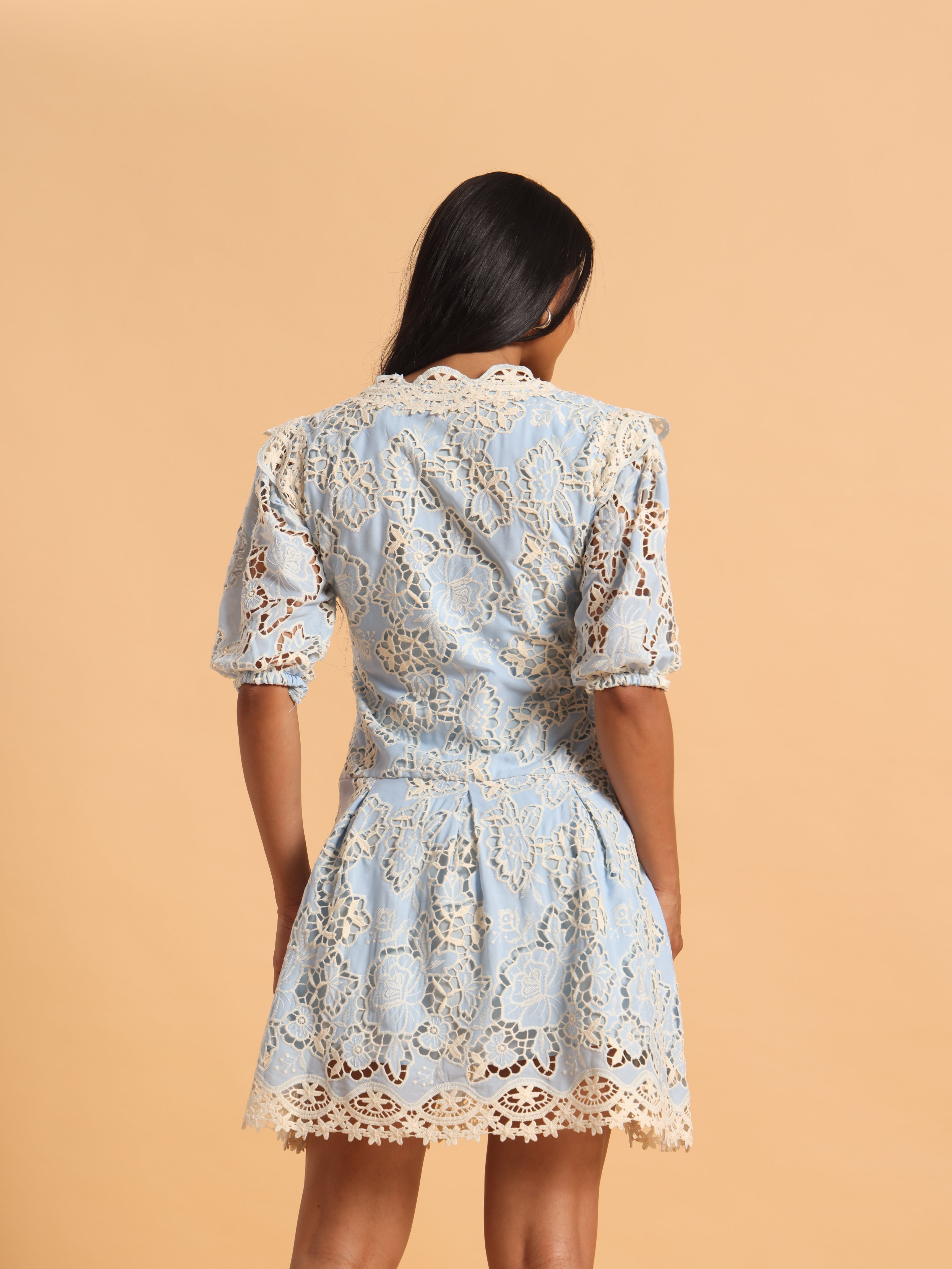 Blue floral lace dress