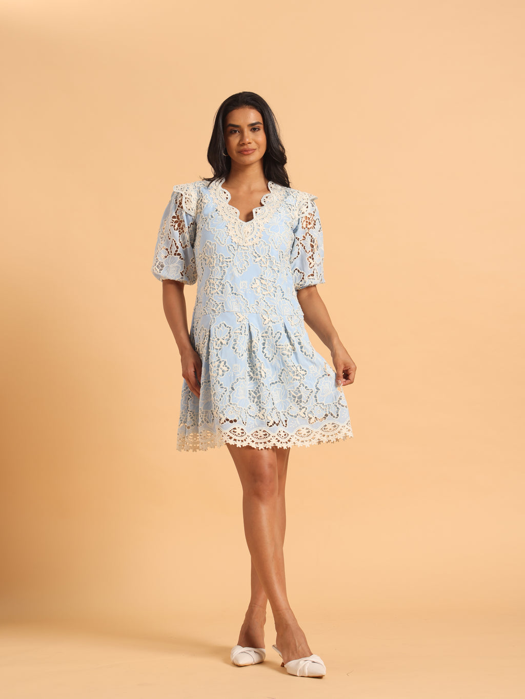 Blue floral lace dress