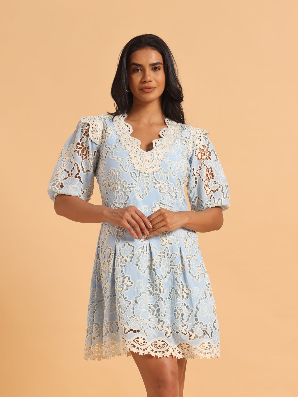 Blue floral lace dress