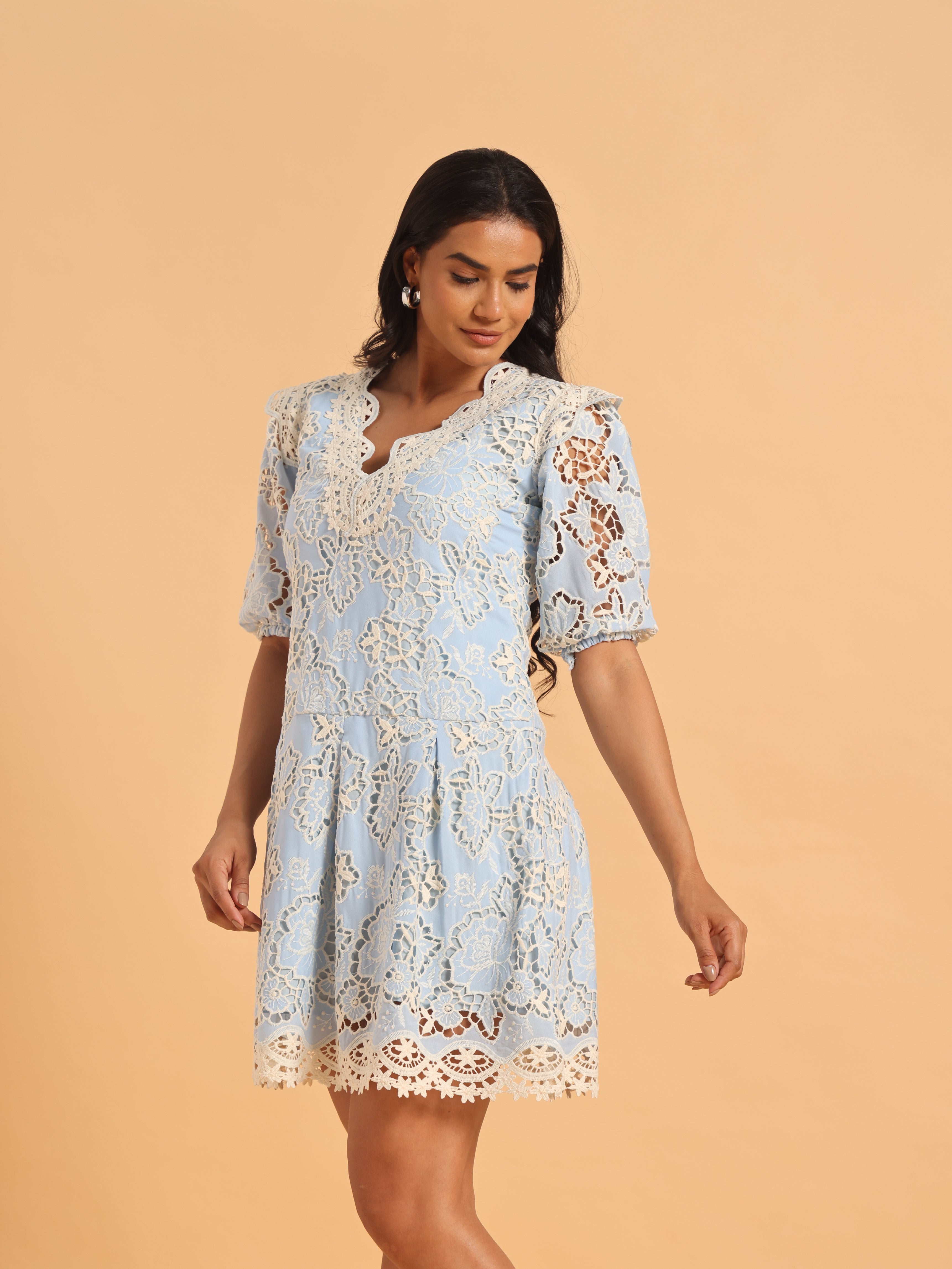 Blue floral lace dress