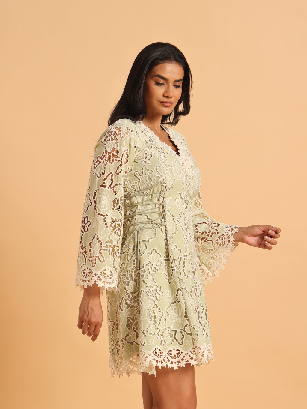 Pistachio green lace mini dress