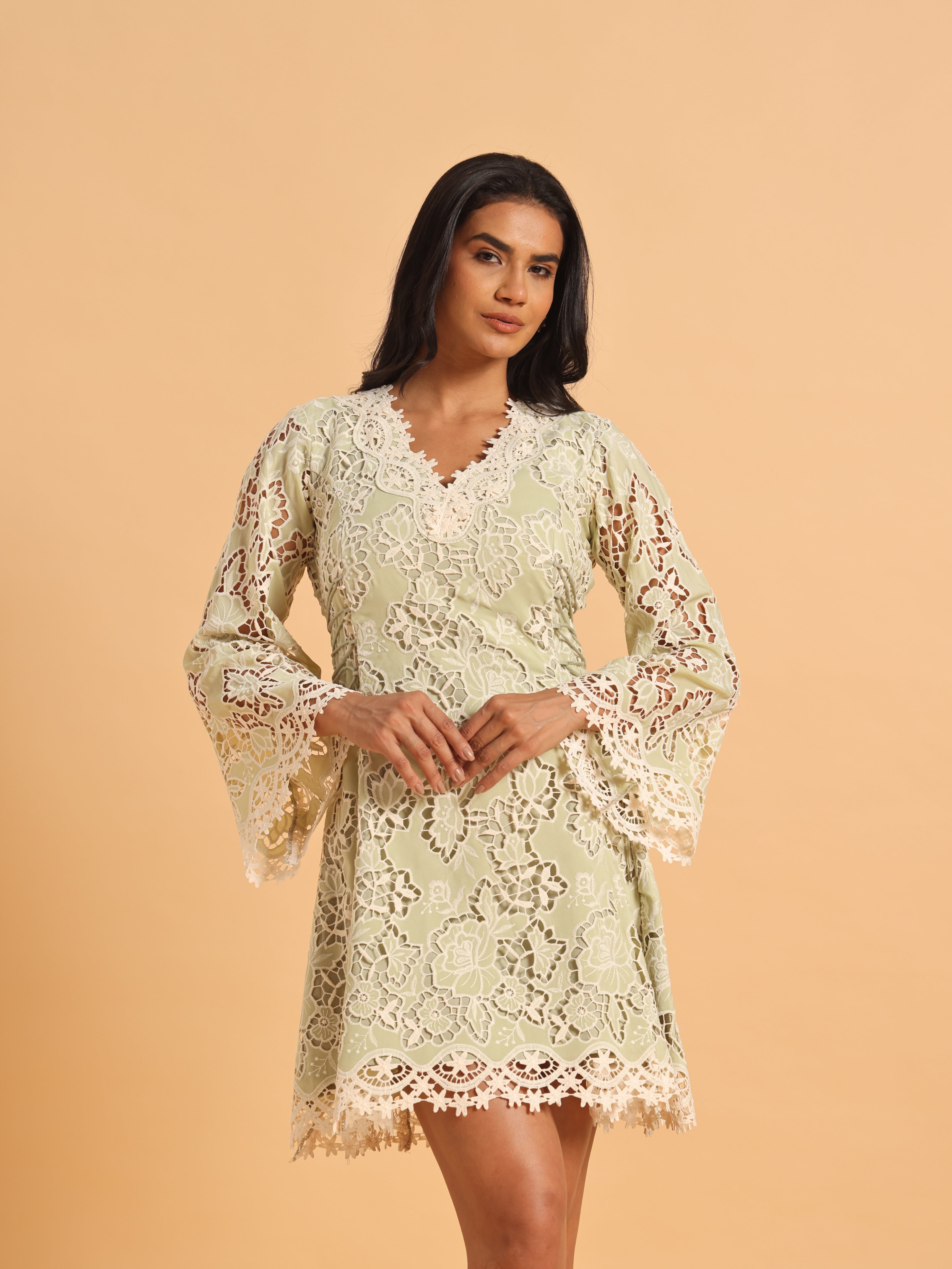 Pistachio green lace mini dress