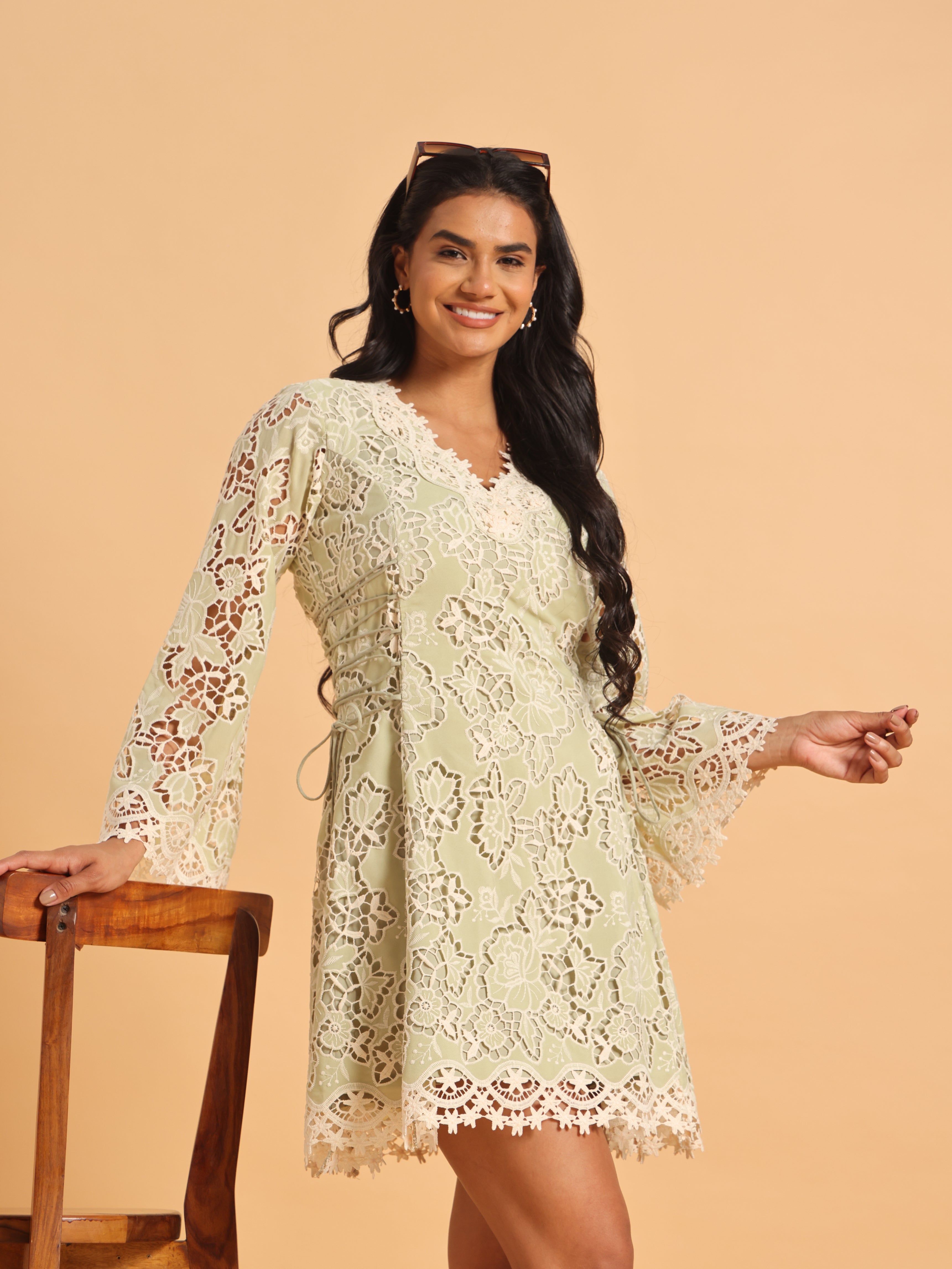 Pistachio green lace mini dress