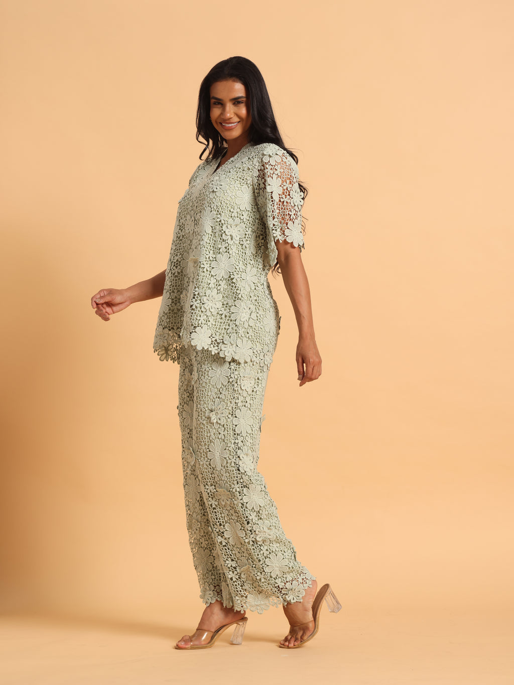 Sage green 3D schiffli coord set
