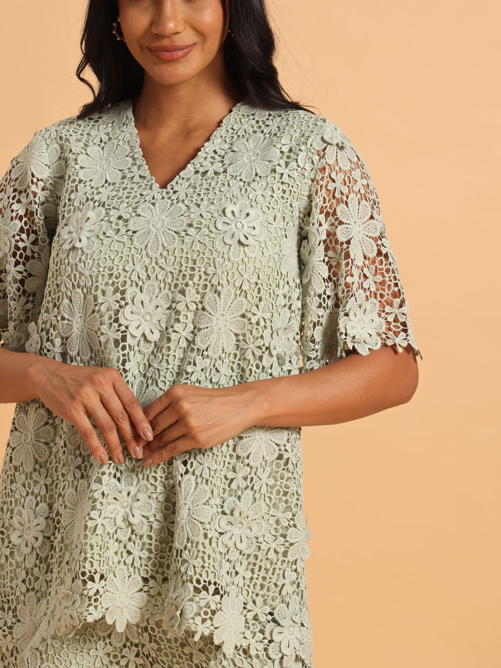 Sage green 3D schiffli coord set