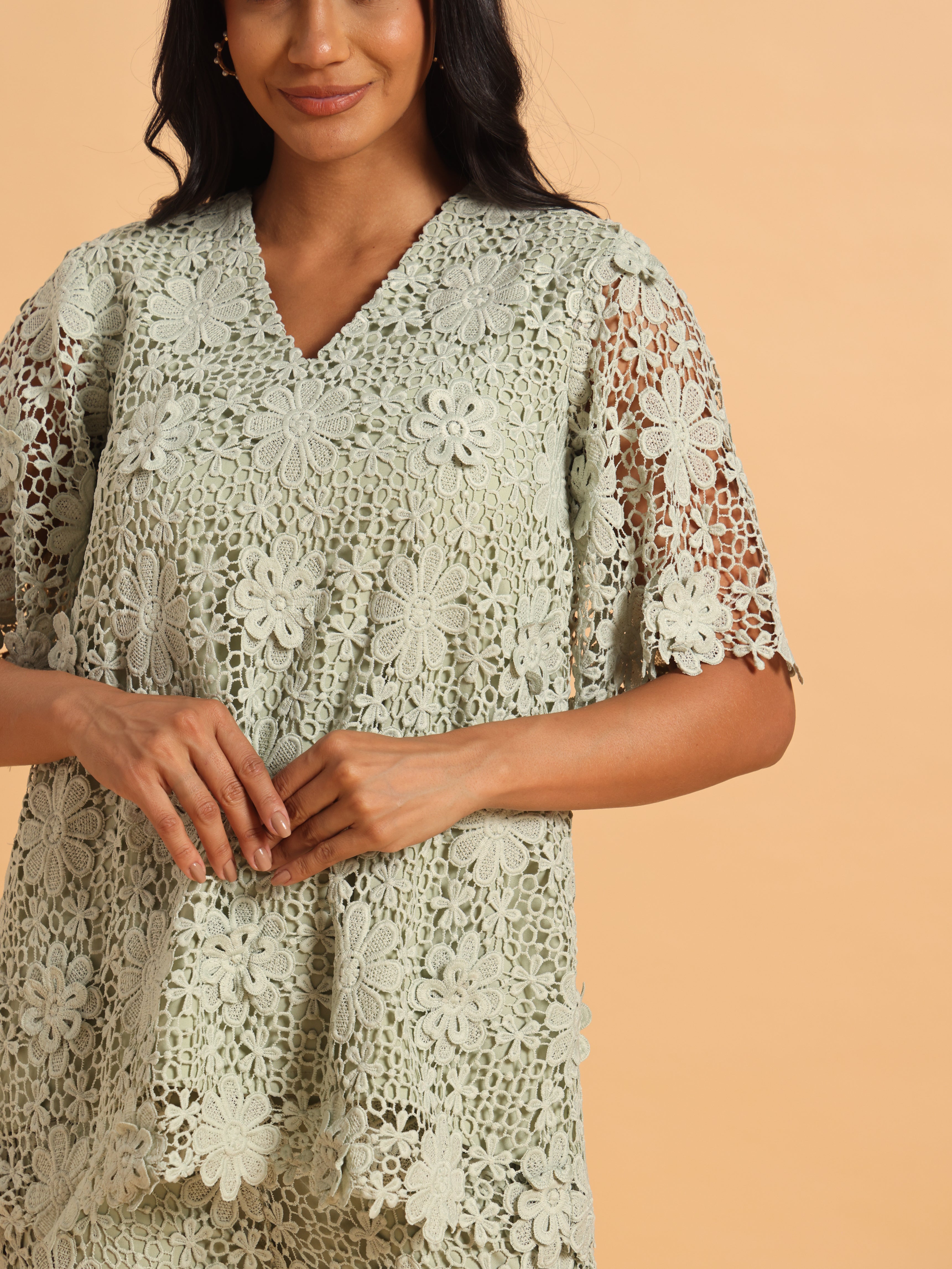 Sage green 3D schiffli coord set