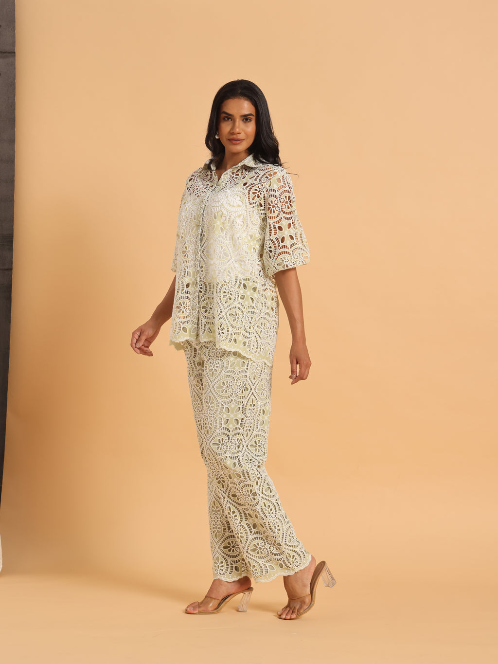 Sage green cutwork coord set