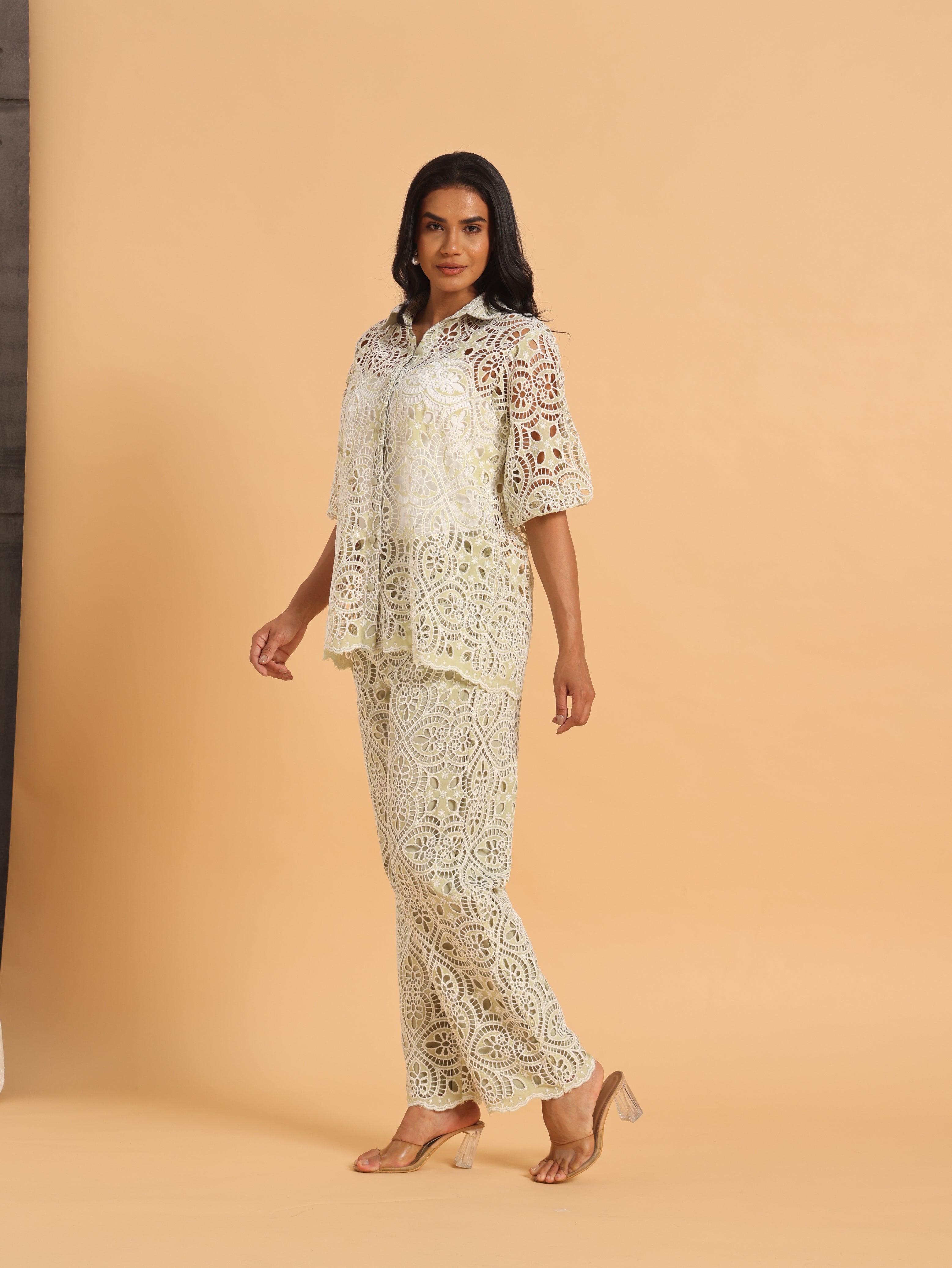 Sage green cutwork coord set