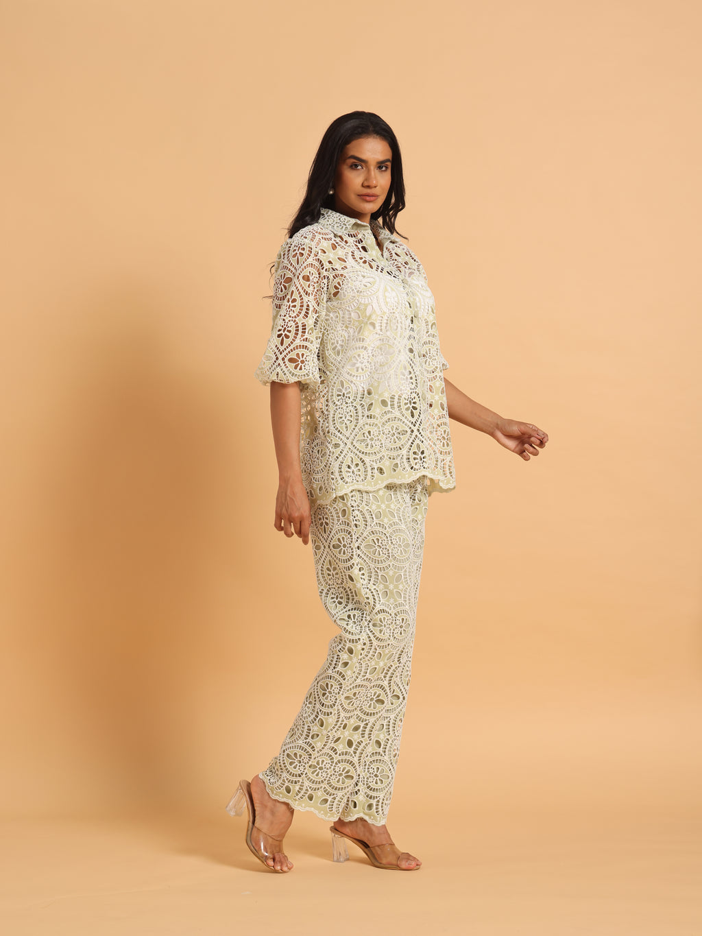 Sage green cutwork coord set
