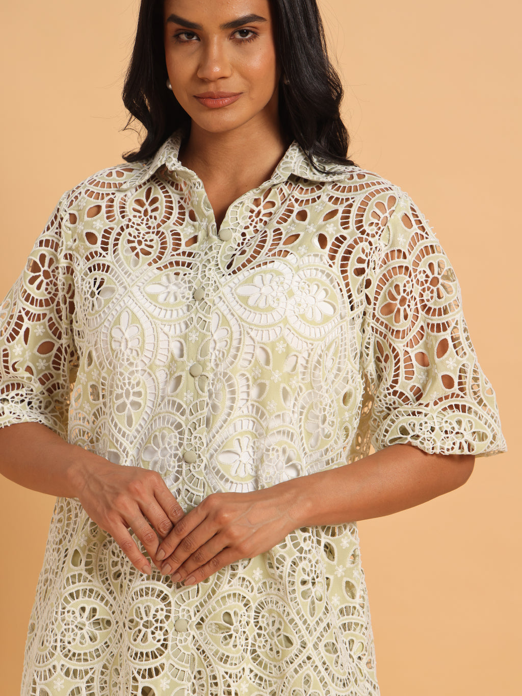 Sage green cutwork coord set