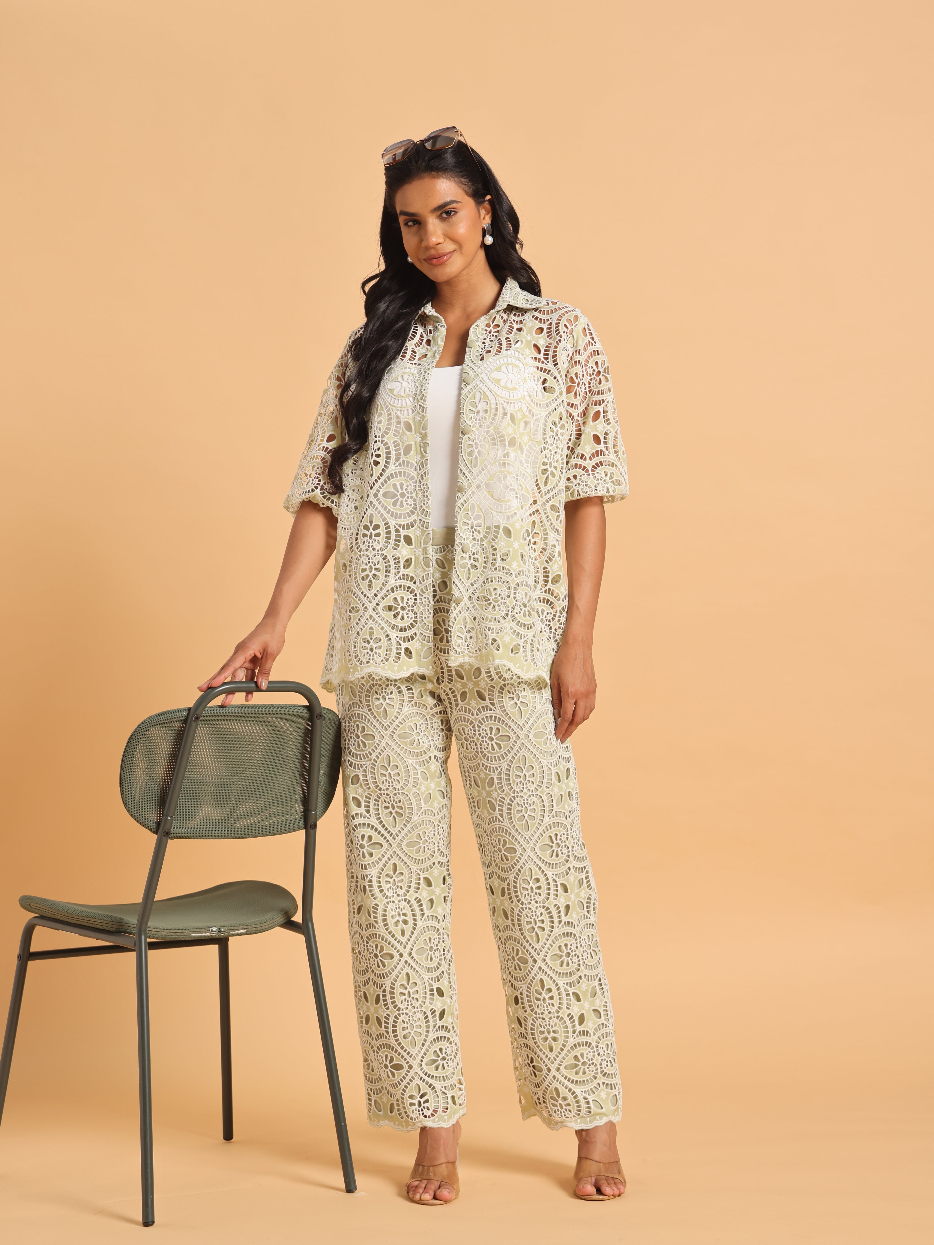 Sage green cutwork coord set