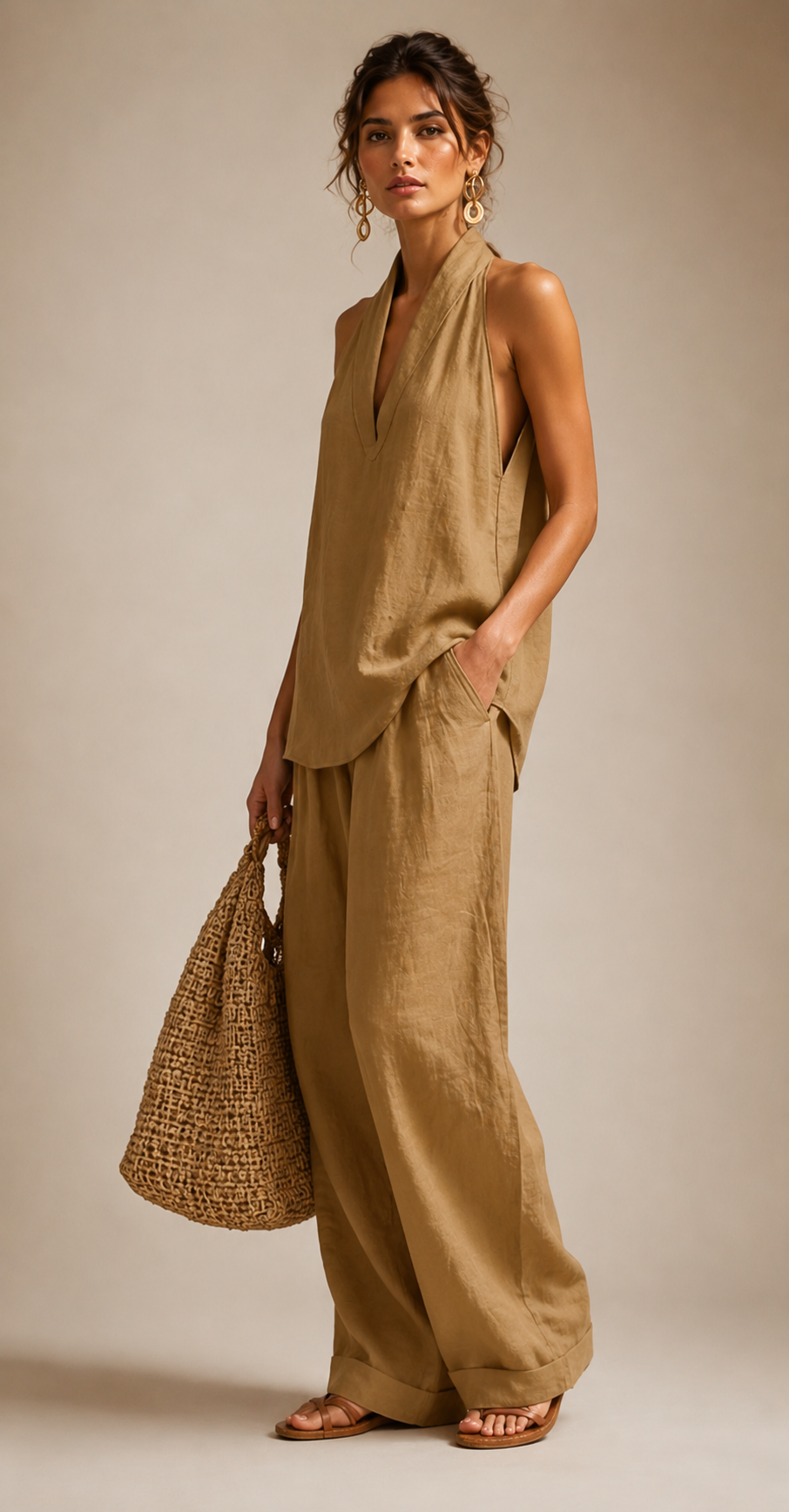Khaki linen coord set