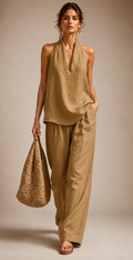Khaki linen coord set