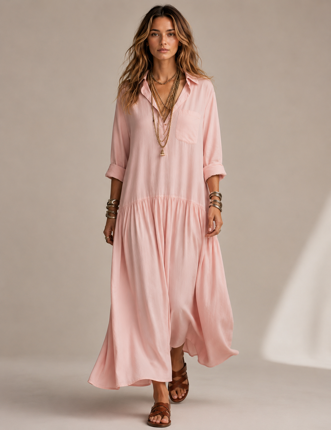 Pink maxi shirt dress