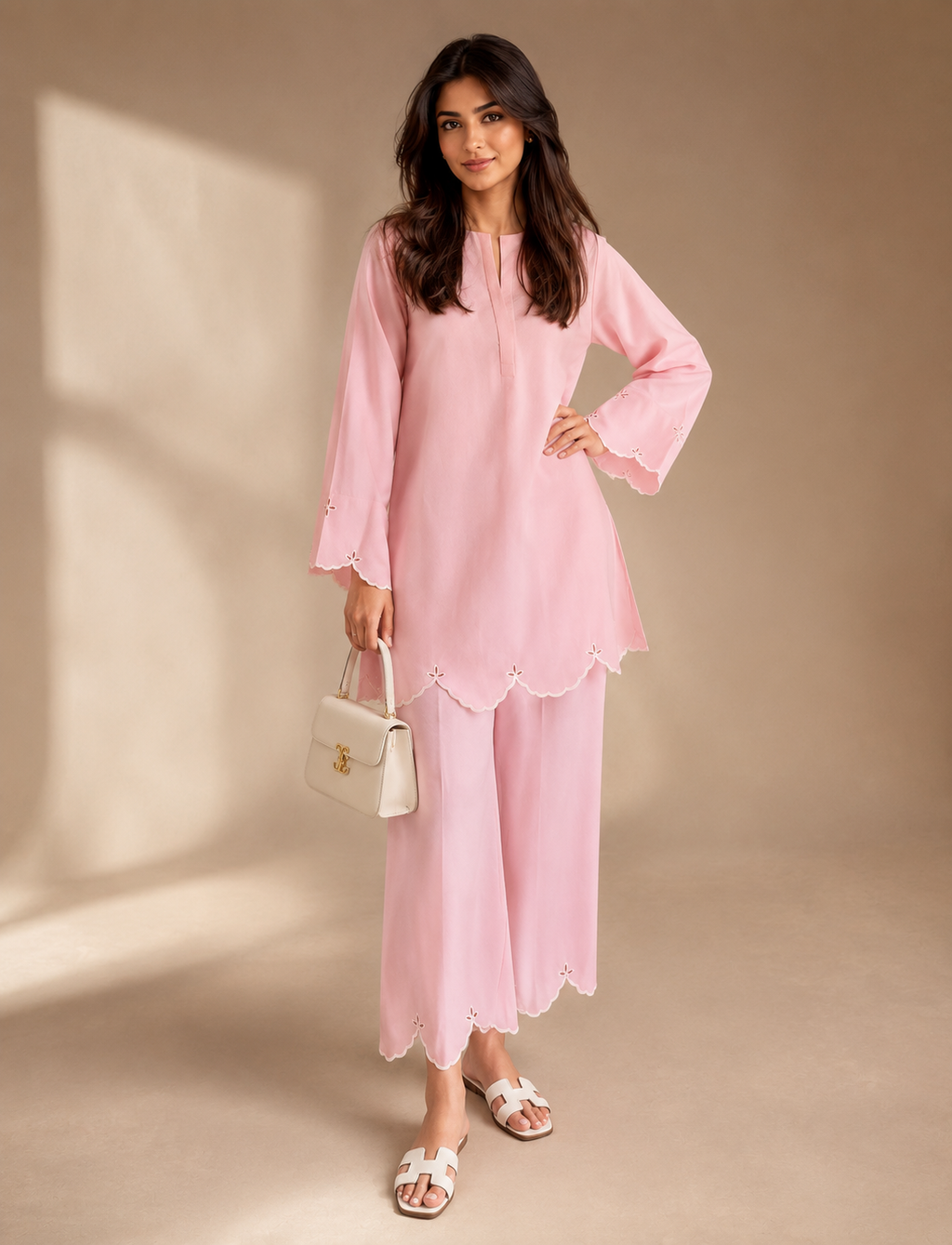 Pink embroidered coord set