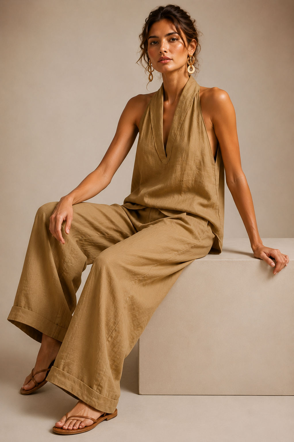 Khaki linen coord set