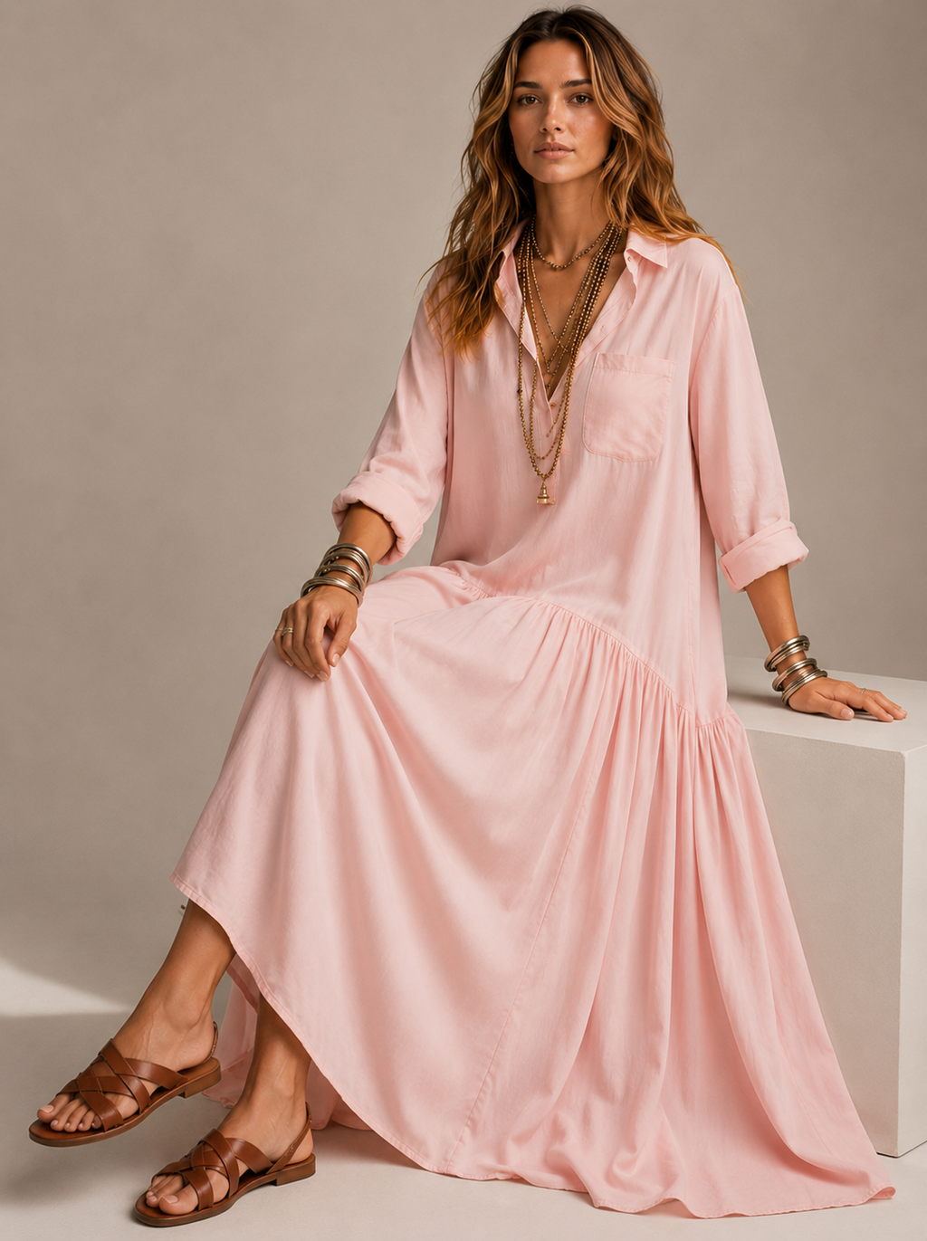 Pink maxi shirt dress