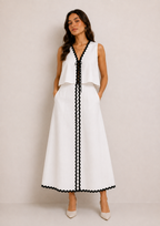 White A- line midi skirt set