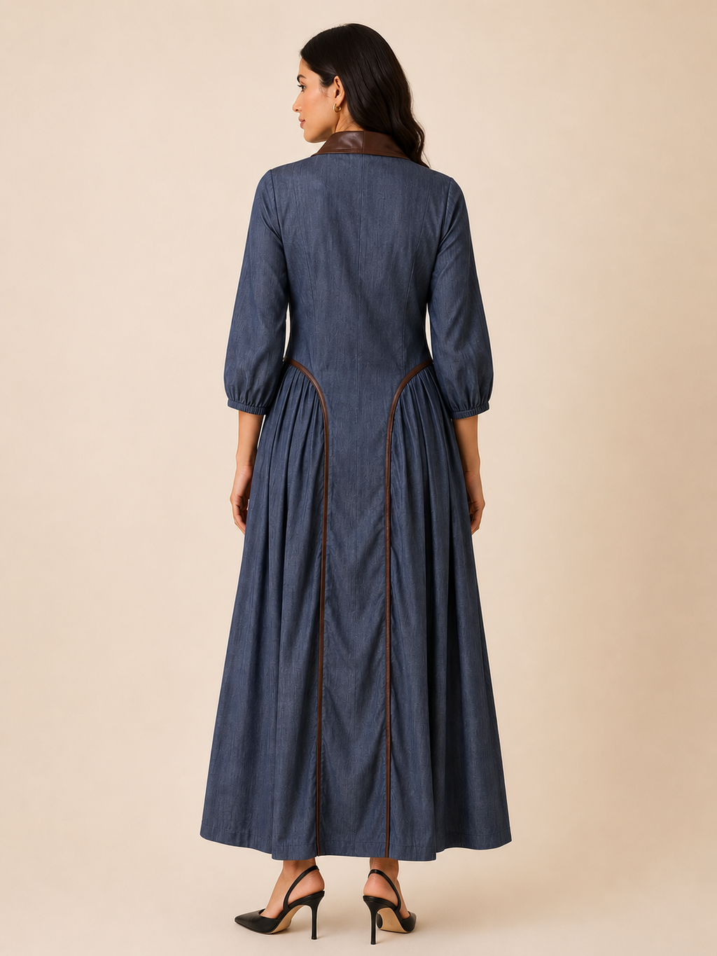 Leather accent denim dress