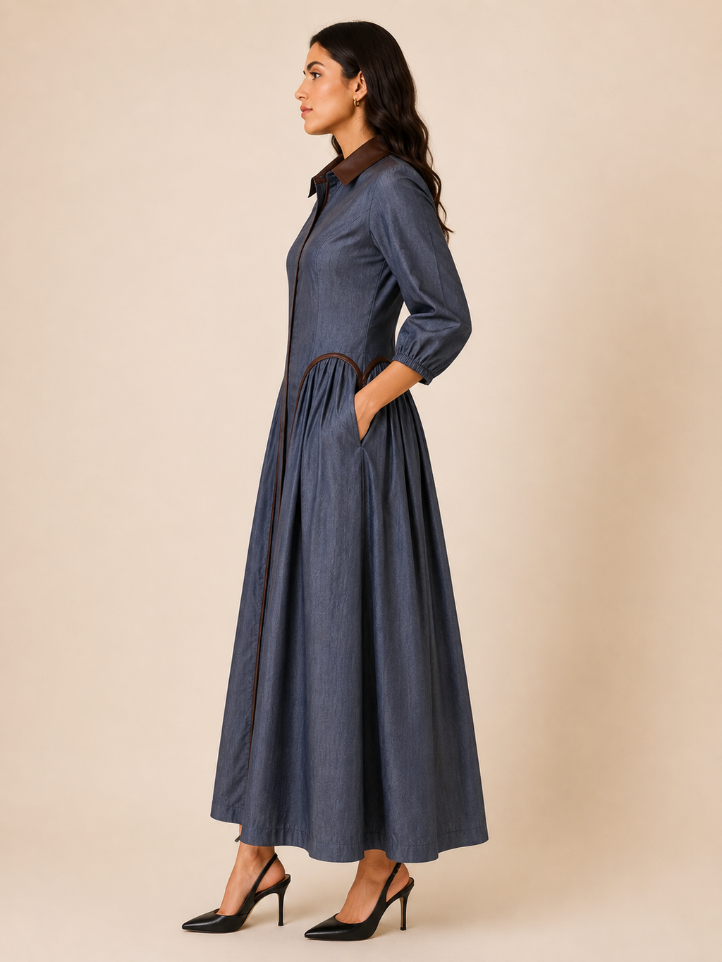 Leather accent denim dress