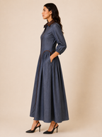 Leather accent denim dress